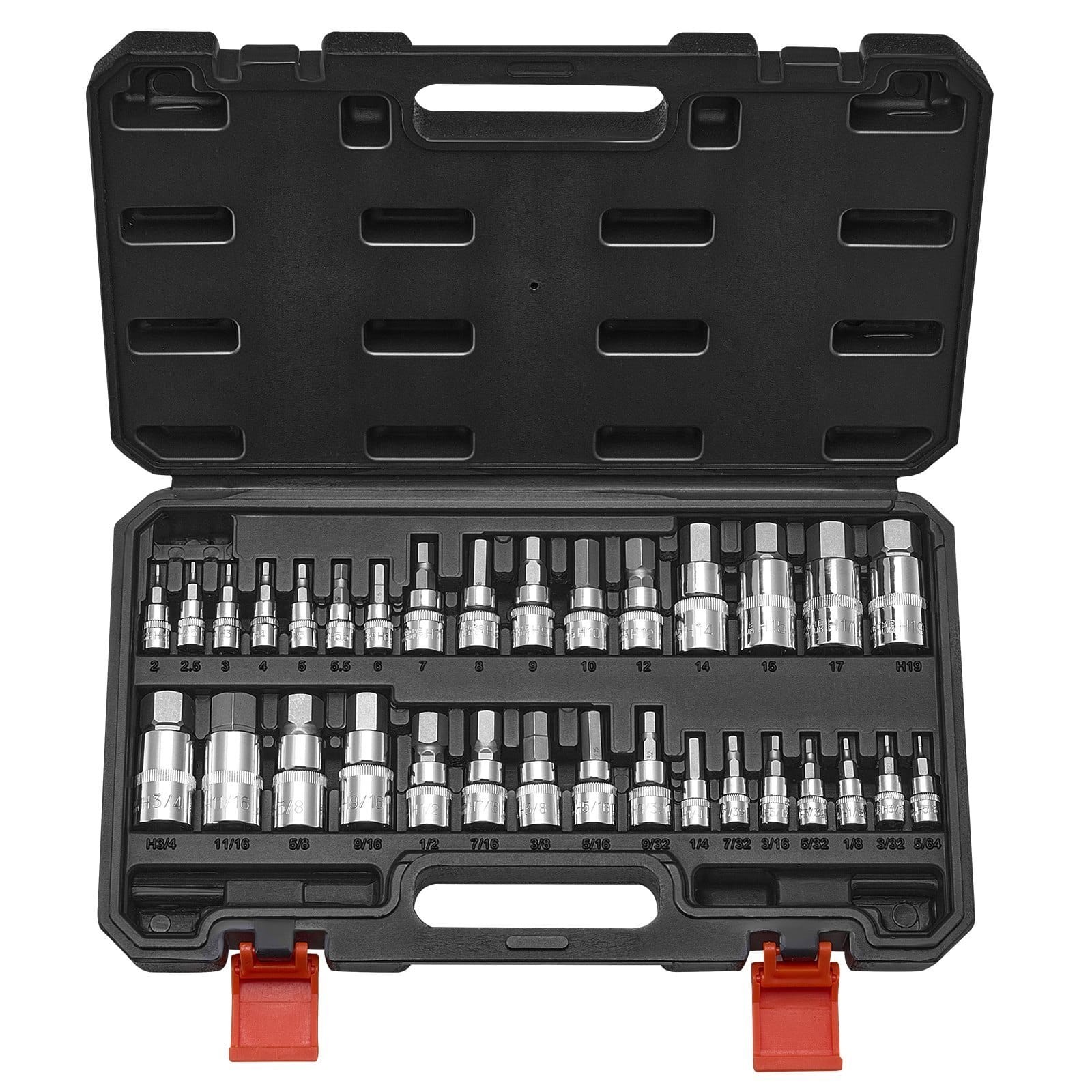 Hex Bit Socket Set, 32-Piece, S2 Alloy Steel and Cr-V Steel, Standard SAE and Me Hex Bit Socket Set, 32-Piece, S2 Alloy Steel and Cr-V Steel, Standard SAE and Me