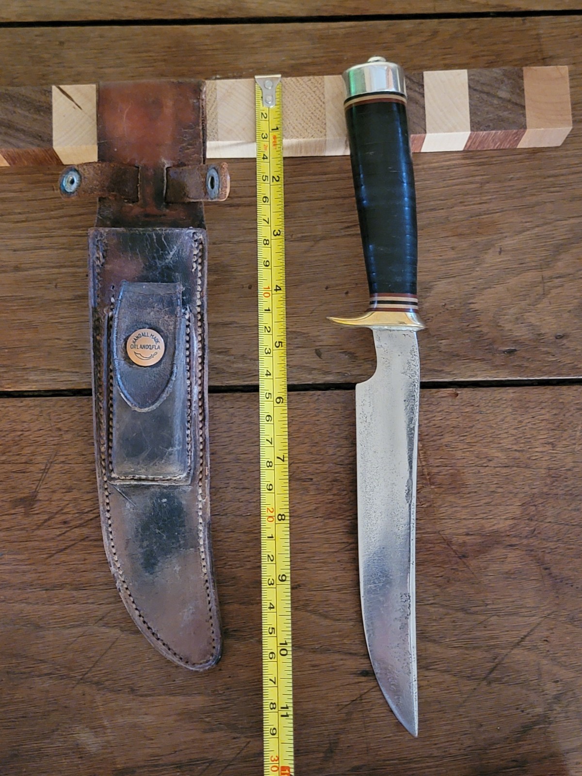 Vintage RANDALL made KNIFE with Sheath and Sharpening Stone - Stacked Leather Vintage RANDALL made KNIFE with Sheath and Sharpening Stone - Stacked Leather