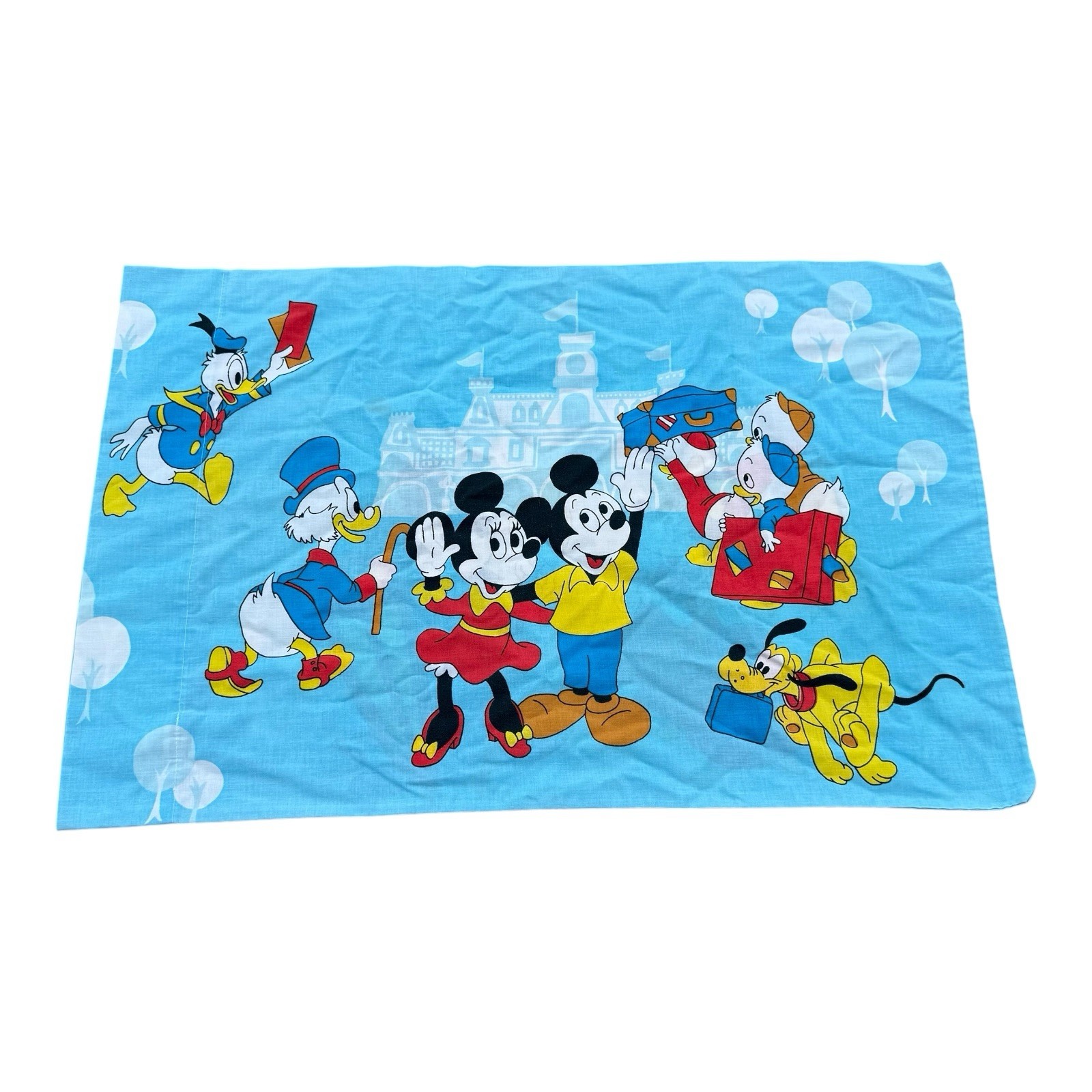 Vintage 70s Walt Disney Mickey Minnie Double Sided Pillowcase Blue Castle Vintage 70s Walt Disney Mickey Minnie Double Sided Pillowcase Blue Castle