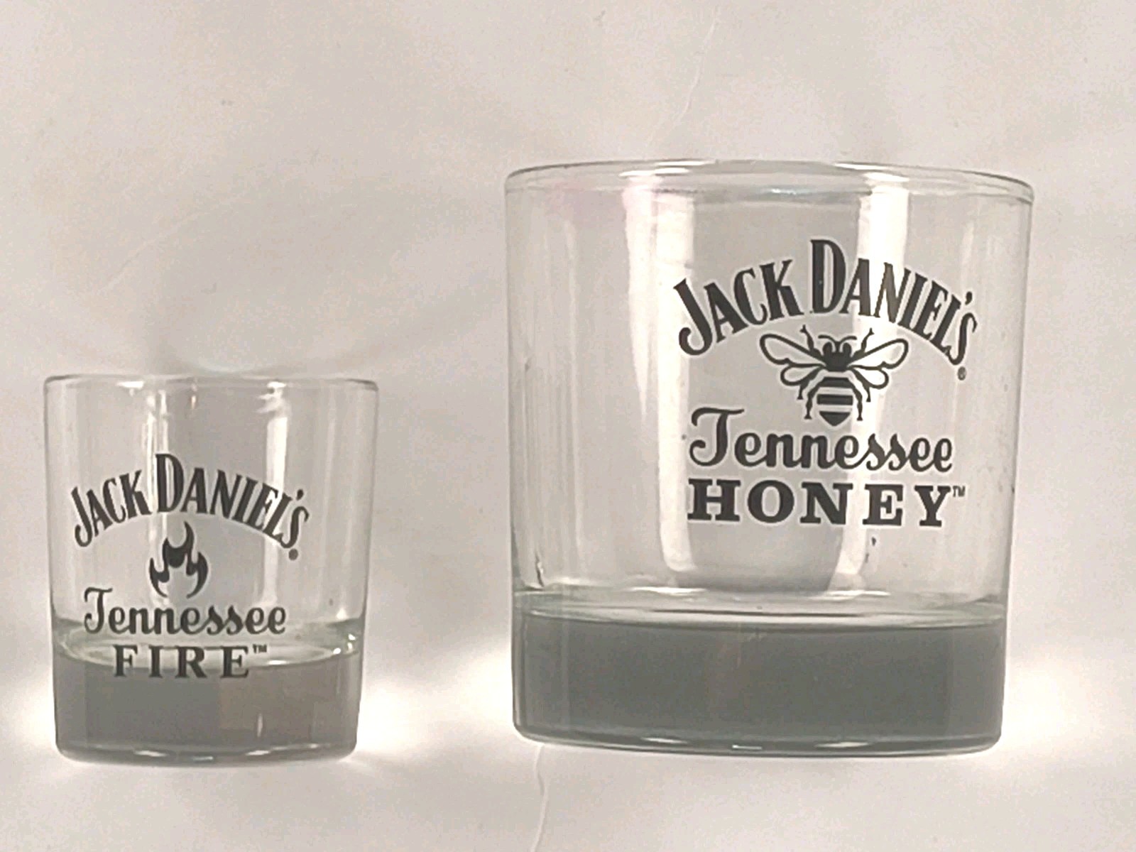Pair of Jack Daniels Tennessee Honey Fire Whiskey Signature Rocks Shot Glasses Pair of Jack Daniels Tennessee Honey Fire Whiskey Signature Rocks Shot Glasses