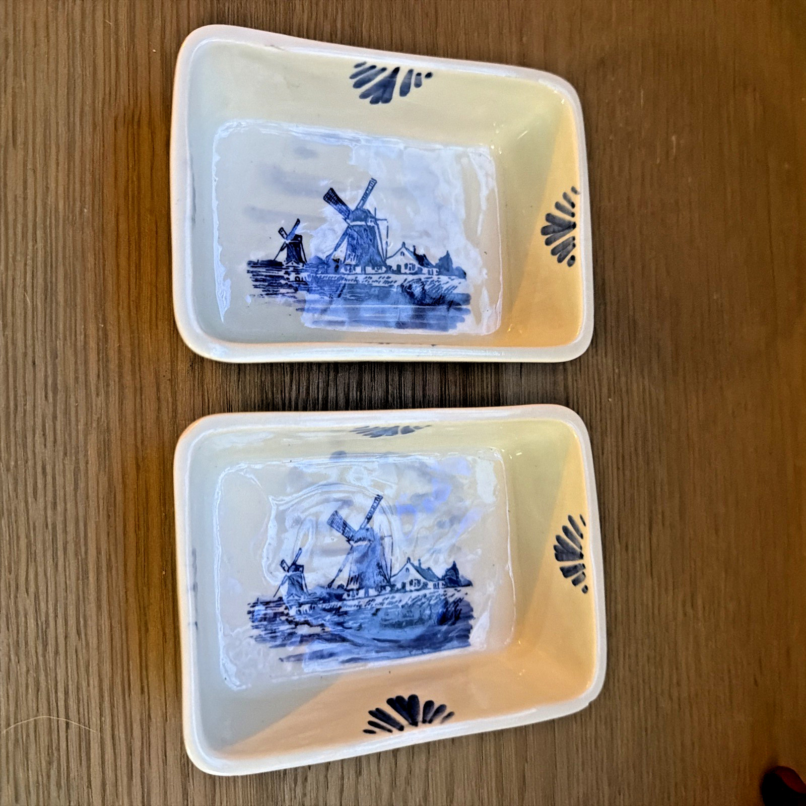 Pair of Vintage Delft Blue Holland Trinket Boxes 4.5"x3.5"
