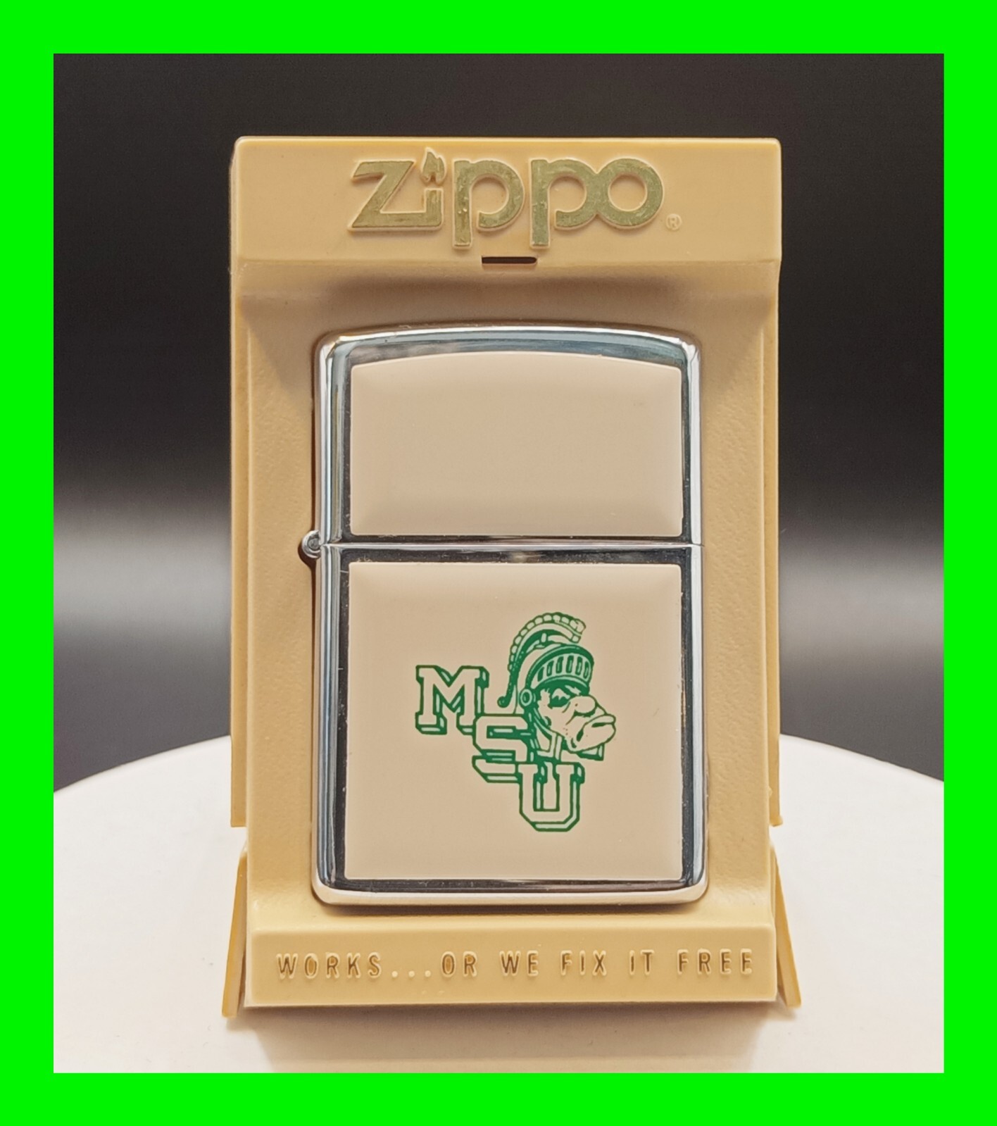 Rare UNFIRED Vintage Michigan State University Spartan MSU Zippo Lighter w/ Box 