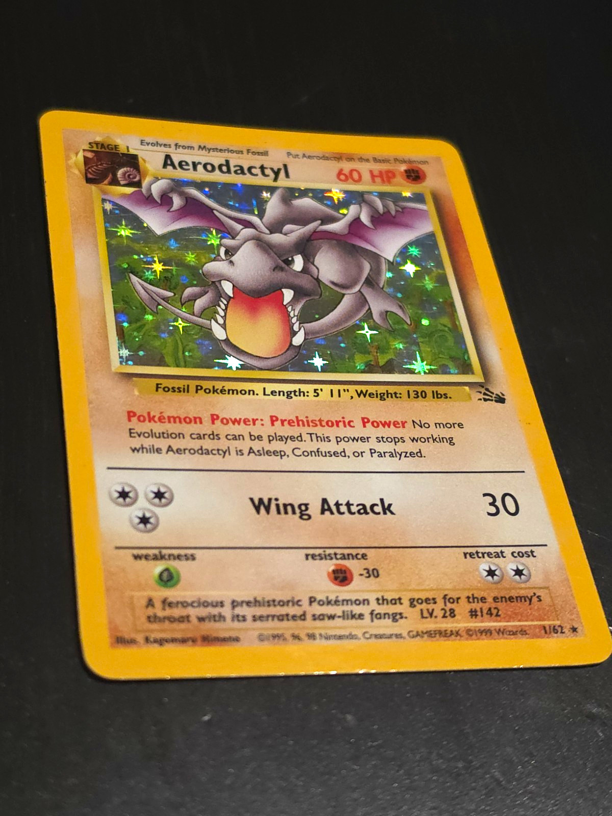Wizards of the Coast Pokémon TCG Aerodactyl Prerelease Promo Holo 01/62 English Wizards of the Coast Pokémon TCG Aerodactyl Prerelease Promo Holo 01/62 English