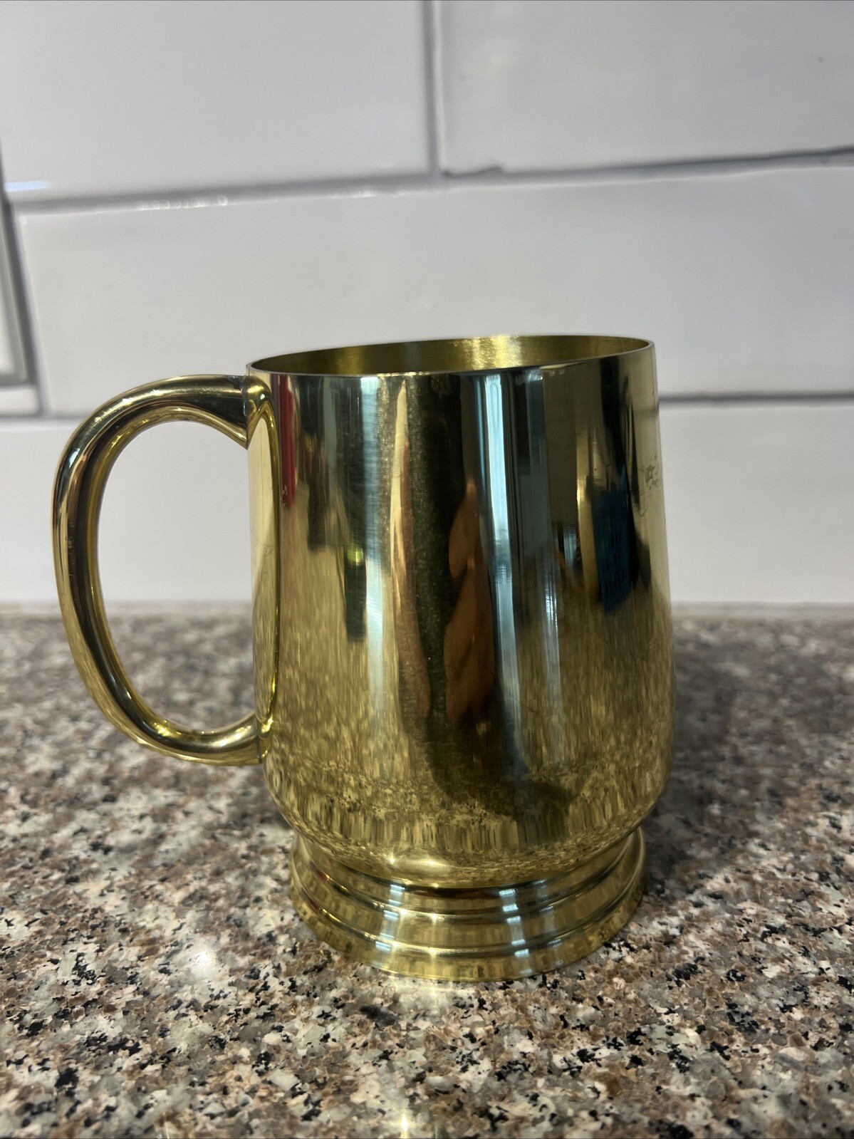 Vintage G & D Spain Polished Solid Brass 4 3/4"h Mug Cup Decor Flaw** Vintage G & D Spain Polished Solid Brass 4 3/4"h Mug Cup Decor Flaw**