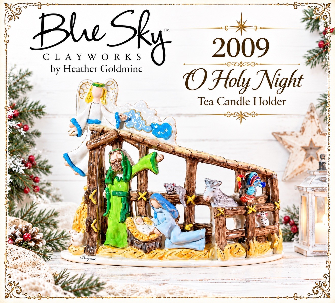 Blue Sky Clayworks 2009 Heather Goldminc O Holy Night Bethlehem Tea Light Holder Blue Sky Clayworks 2009 Heather Goldminc O Holy Night Bethlehem Tea Light Holder