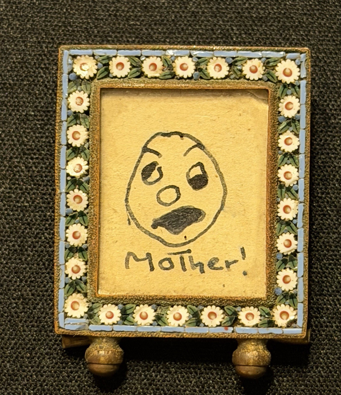 Antique Vintage Mini Floral Micro Mosaic Picture Frame Brass Made in Italy Antique Vintage Mini Floral Micro Mosaic Picture Frame Brass Made in Italy