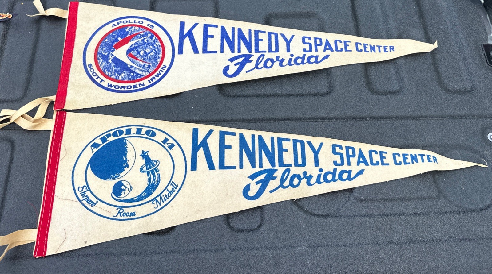 Vintage Apollo 14 & 15 Kennedy Space Center Florida NASA Felt Pennants Lot Of 2 Vintage Apollo 14 & 15 Kennedy Space Center Florida NASA Felt Pennants Lot Of 2