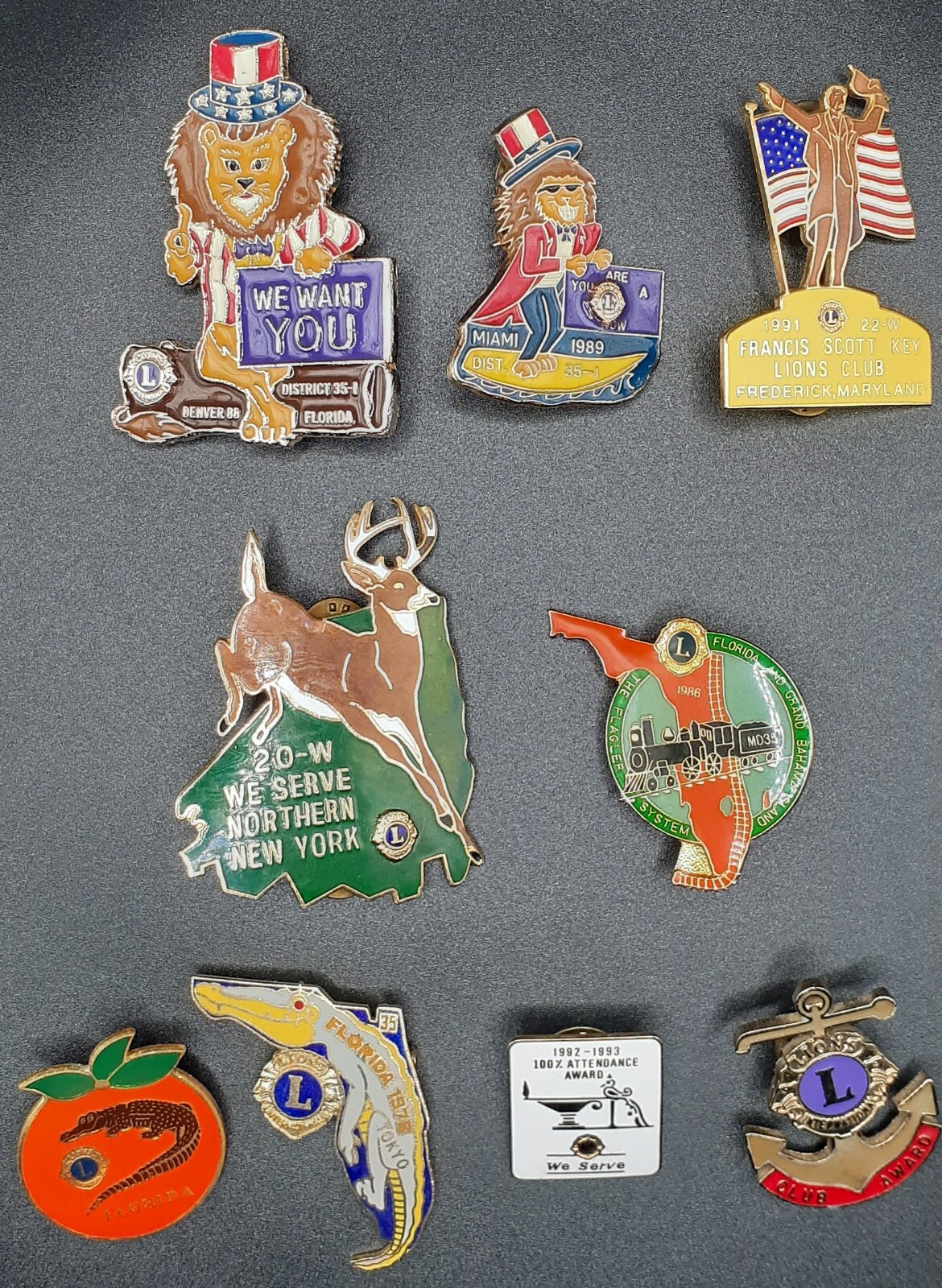 PINS VINTAGE LIONS CLUB SET OF 9 PINS VINTAGE LIONS CLUB SET OF 9