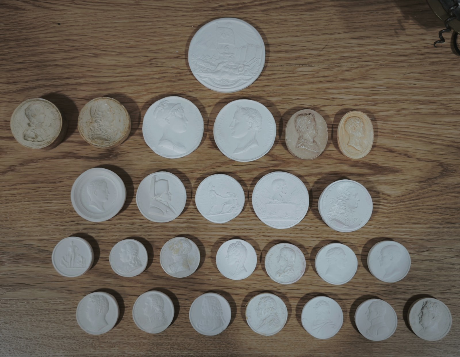 26 Vintage Plaster Cameo Intaglio Cast Medallions Portraits & Scenes Unmarked