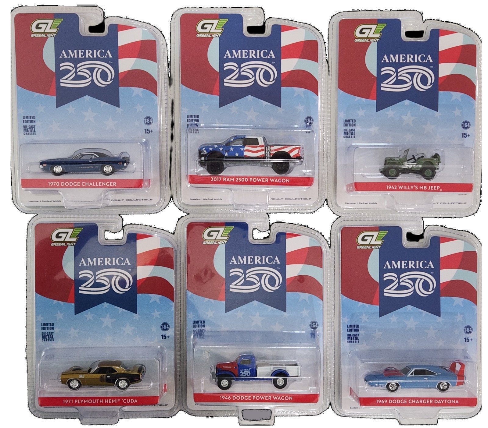 GreenLight 28180 1:64 Anniversary Collection Series 18 America 250 Set of 6 GreenLight 28180 1:64 Anniversary Collection Series 18 America 250 Set of 6