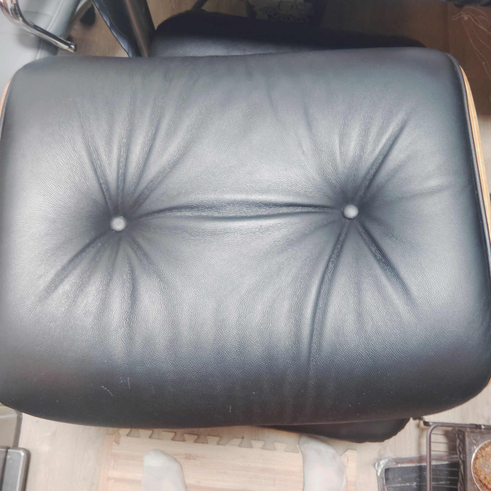 Vintage MCM Bentwood Ottoman Black Vinyl Eames Style Footstool Selig Plycraft Vintage MCM Bentwood Ottoman Black Vinyl Eames Style Footstool Selig Plycraft