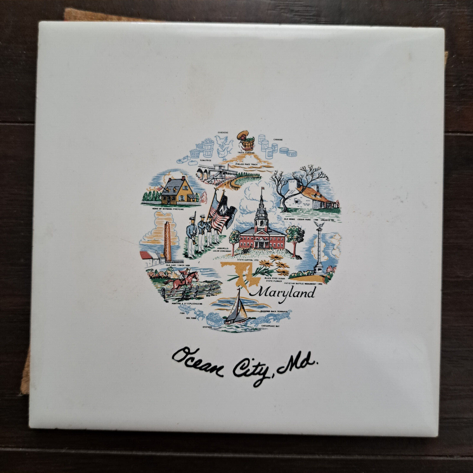 Ocean City, Maryland MD ||| Vintage Designer Ceramic Tile by H & R Johnson Ltd.