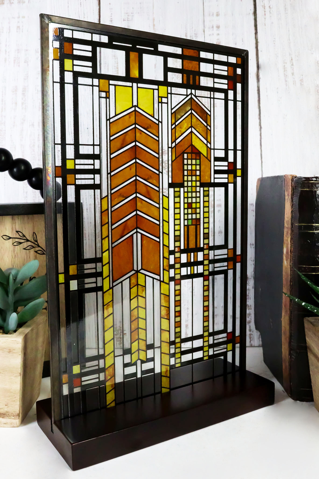 Ebros Frank Lloyd Wright Autumn Sumac Stained Glass 10" by 6.5" Desktop Plaque Ebros Frank Lloyd Wright Autumn Sumac Stained Glass 10" by 6.5" Desktop Plaque