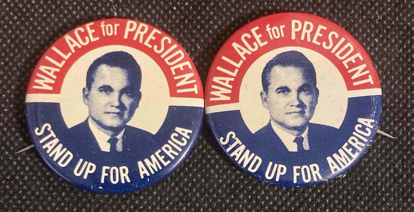 George Wallace 1968 Campaign 1 5/8" Pinback - Stand Up for America Lot of 2
