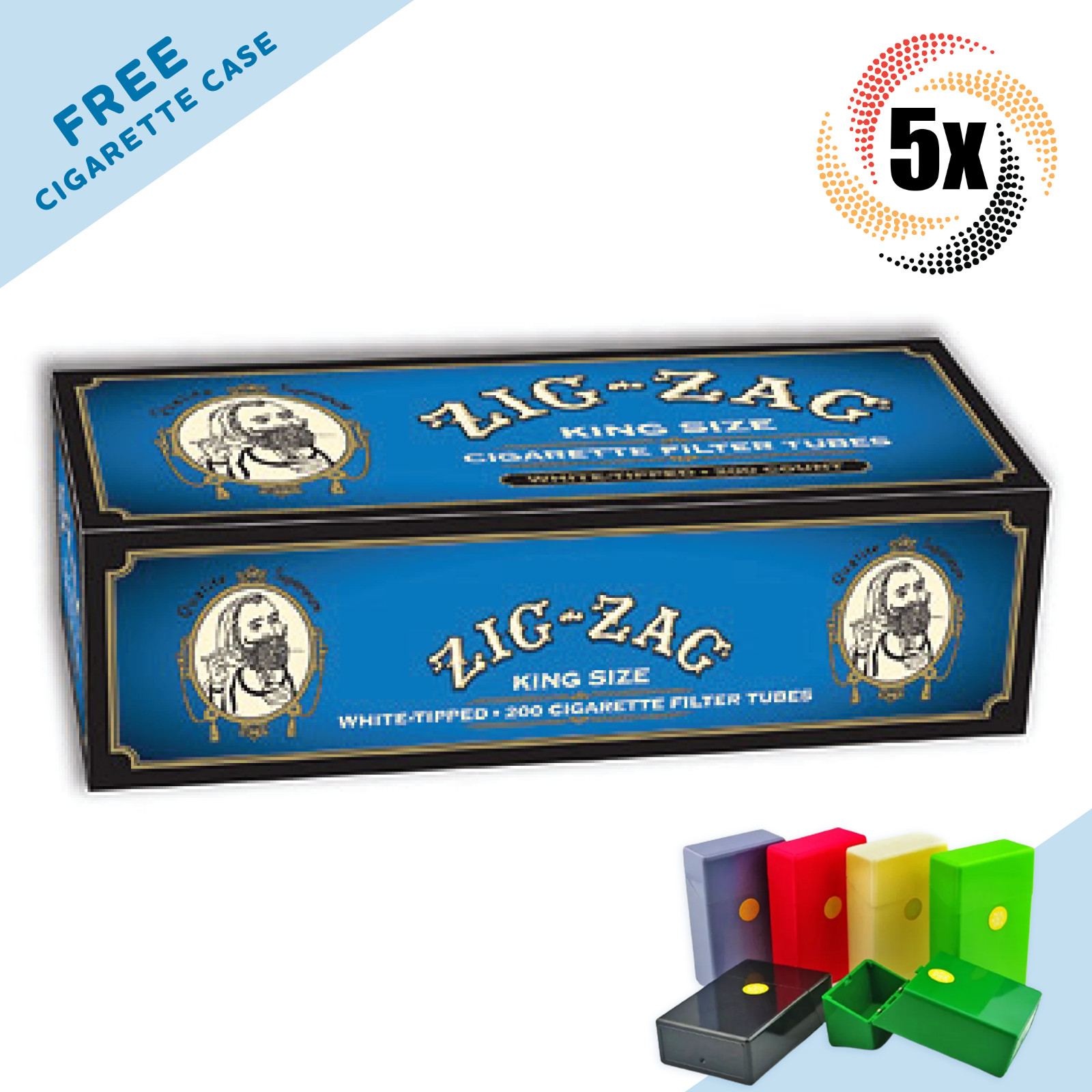 5x Box Zig Zag White Tipped Tubes King Size ( 1,000 Tubes ) Cigarette Tube RYO 5x Box Zig Zag White Tipped Tubes King Size ( 1,000 Tubes ) Cigarette Tube RYO