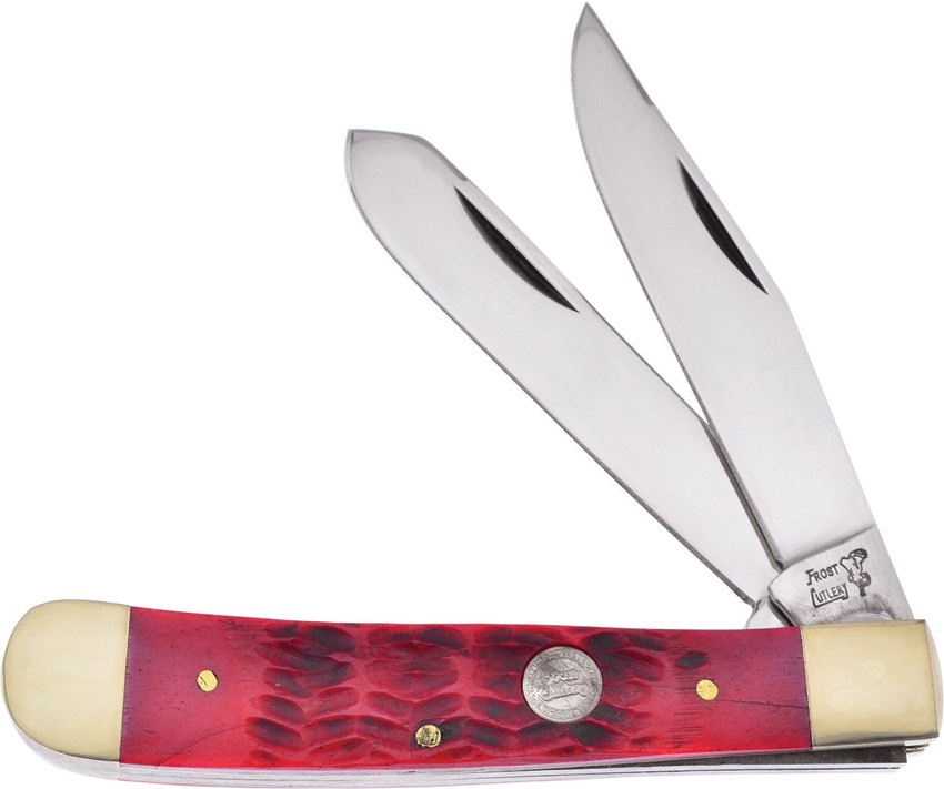 Frost Cutlery Big Game Trapper Dark Red Bone Folding Stainless Knife 14312DRPB Frost Cutlery Big Game Trapper Dark Red Bone Folding Stainless Knife 14312DRPB