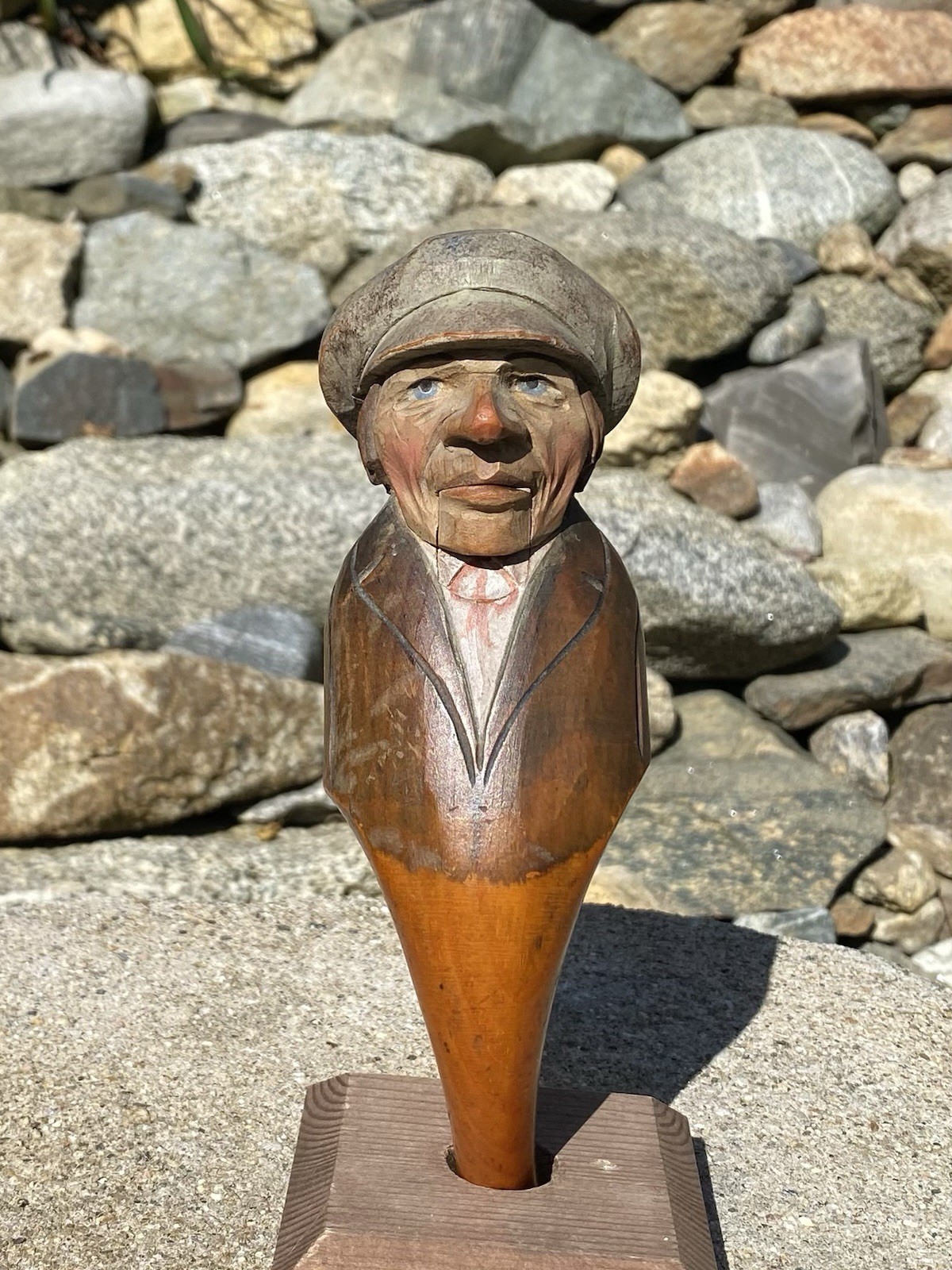 Antique Anri Italy Mechanical Hand Carved Painted Wood Nutcracker Man in Cap EX+ Antique Anri Italy Mechanical Hand Carved Painted Wood Nutcracker Man in Cap EX+