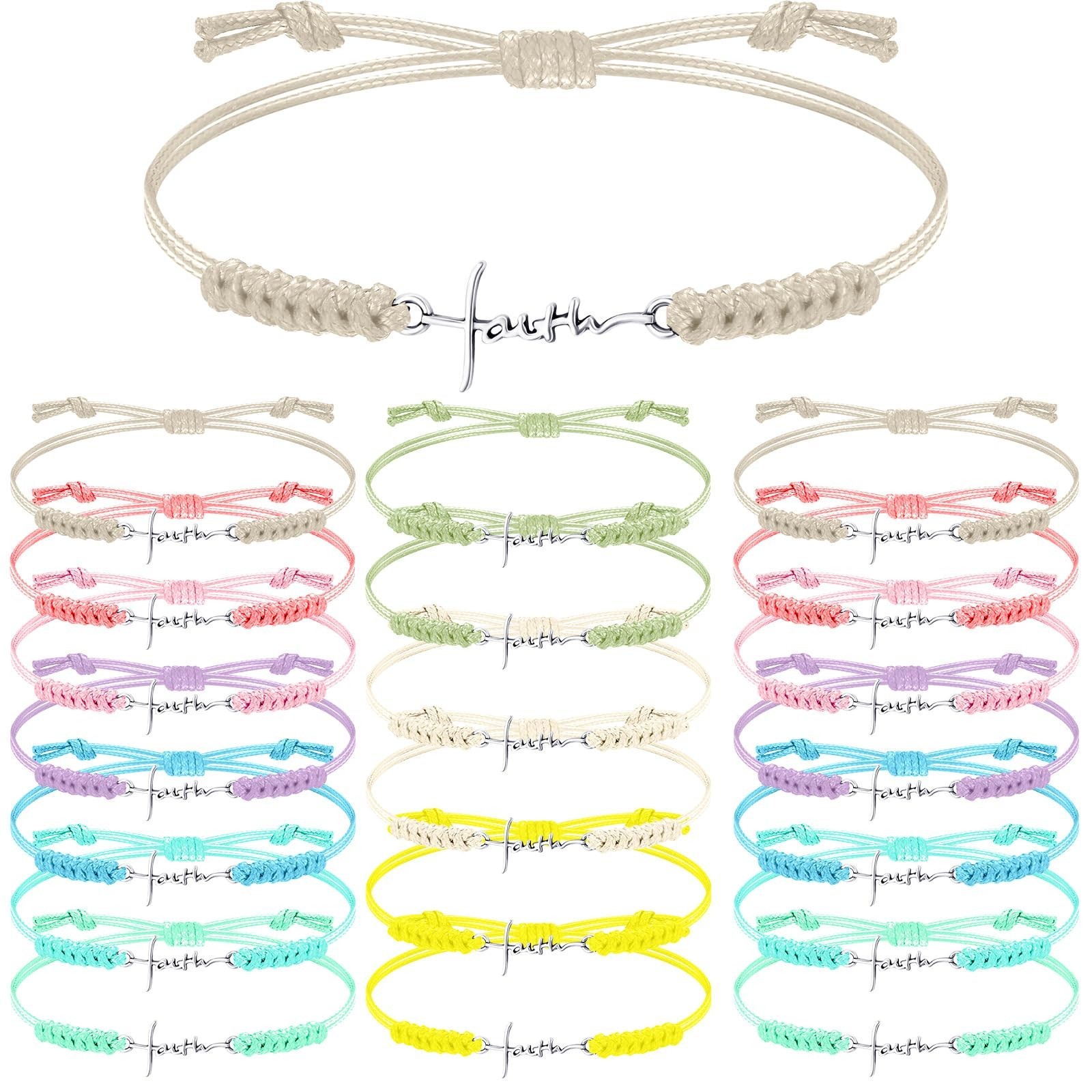 Rtteri 20 Pcs Faith Cross Bracelets Religious Gifts for Women Macaron Color Rtteri 20 Pcs Faith Cross Bracelets Religious Gifts for Women Macaron Color