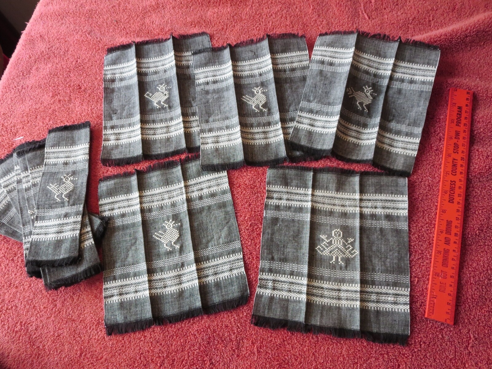12 Vintage Mexican Rug Coasters or Napkin Blanket Handmade Artisan Boho fabrics