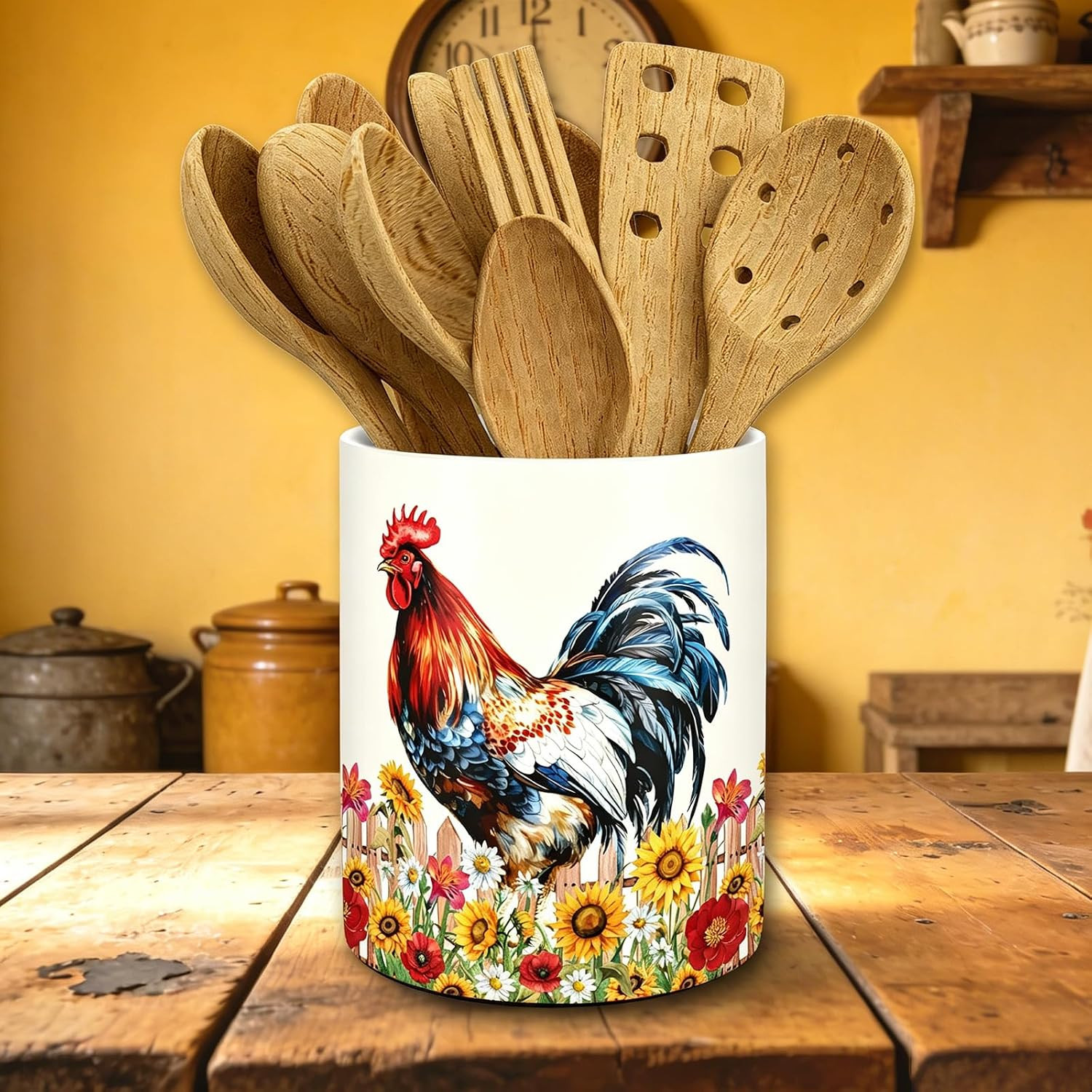Vintage Rooster Kitchen Decor Ceramic Utensil Holder Rooster Vintage Rooster Kitchen Decor Ceramic Utensil Holder Rooster