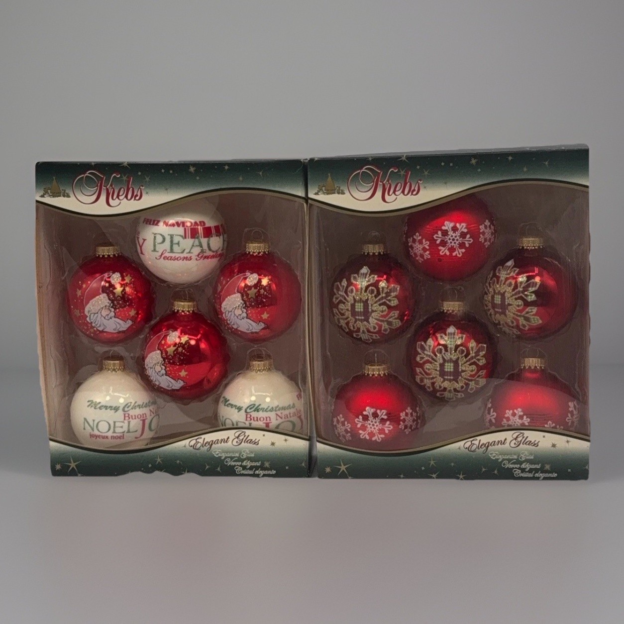 Vintage Krebs Glass Christmas Ornaments Lot 2 Boxes Santa Snowflake Red Cream Vintage Krebs Glass Christmas Ornaments Lot 2 Boxes Santa Snowflake Red Cream