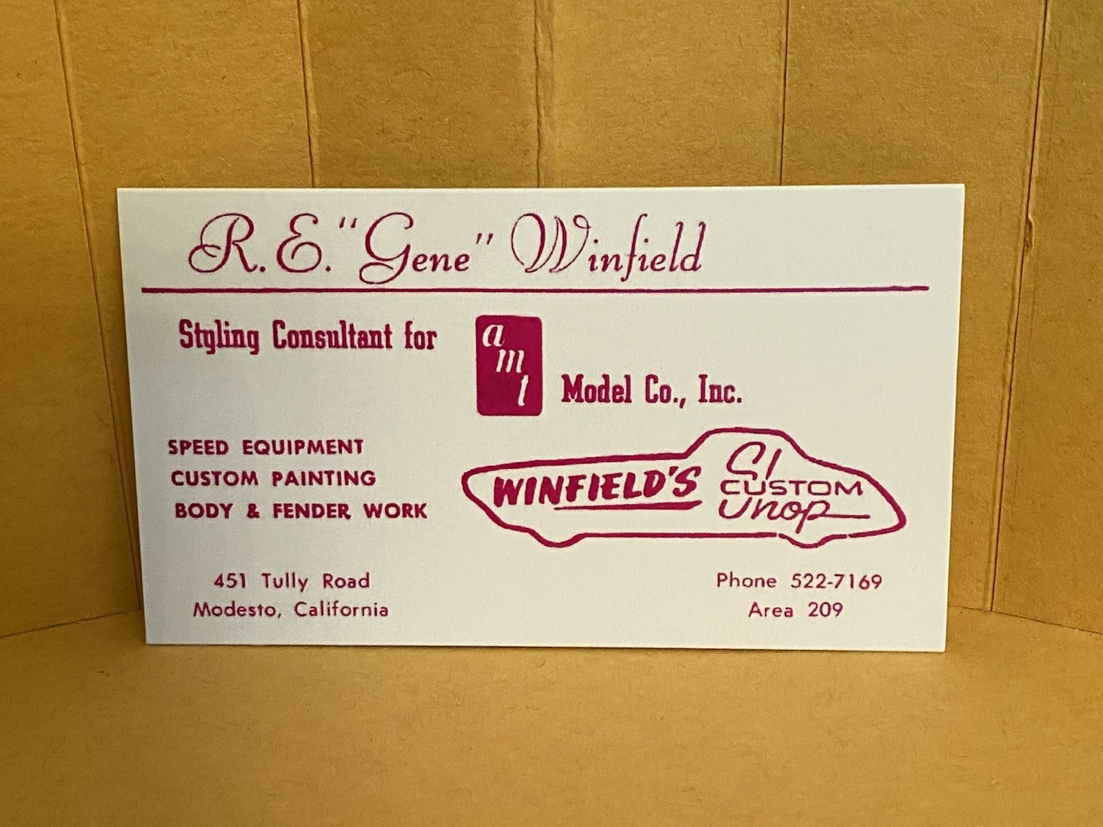 WINFIELD'S CUSTOM SHOP BUSINESS CARD REPLICA WINFIELD'S CUSTOM SHOP BUSINESS CARD REPLICA