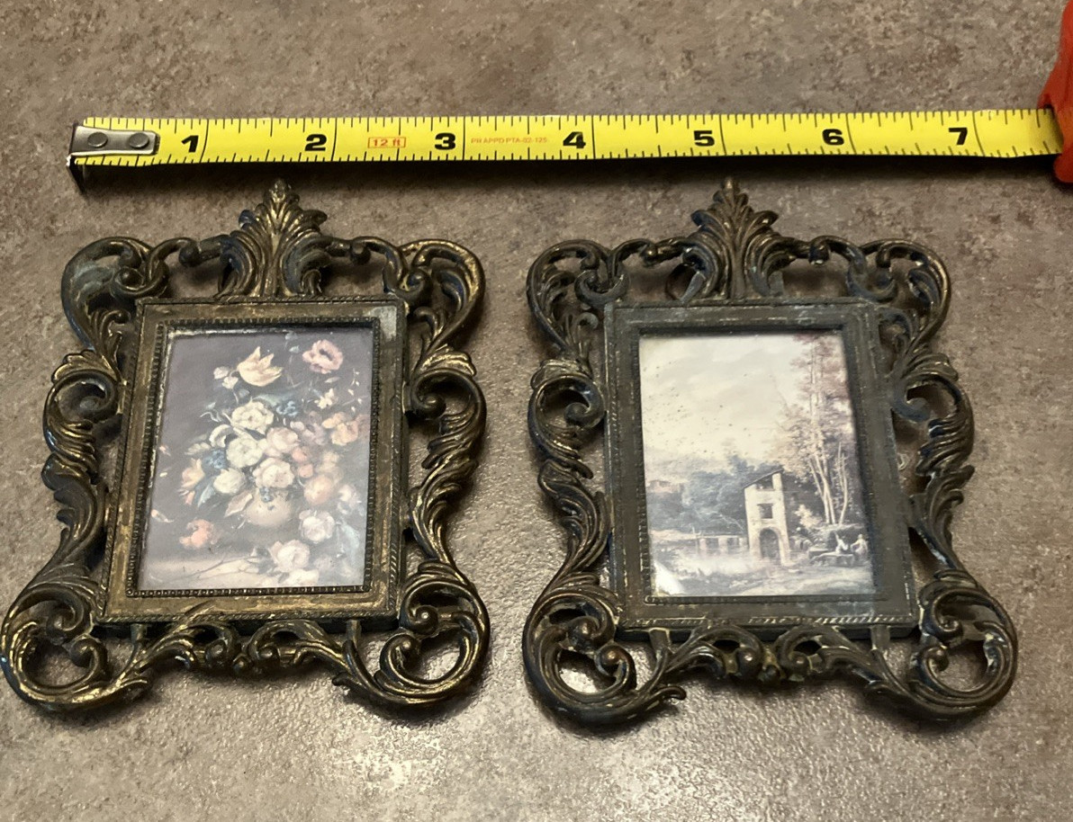 Vintage Italian Pictures in Ornate Bronze Metal Frames Italy 4"x3" Miniatures Vintage Italian Pictures in Ornate Bronze Metal Frames Italy 4"x3" Miniatures