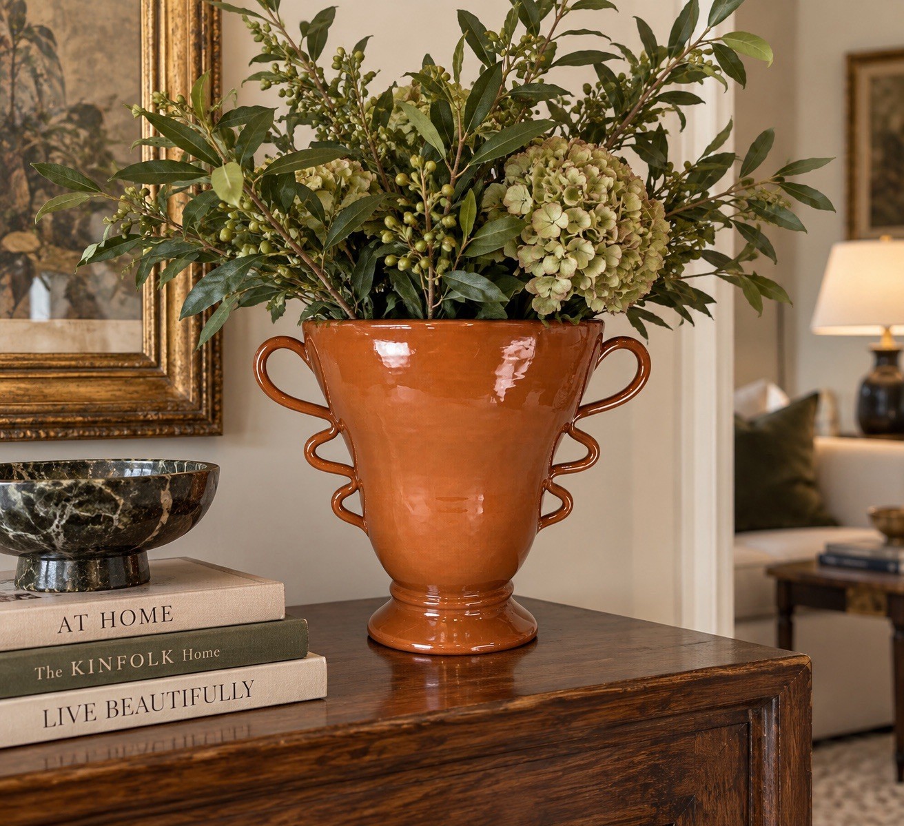 Global Views Italy Large Orange Modern Vase Two Handles Global Views Italy Large Orange Modern Vase Two Handles