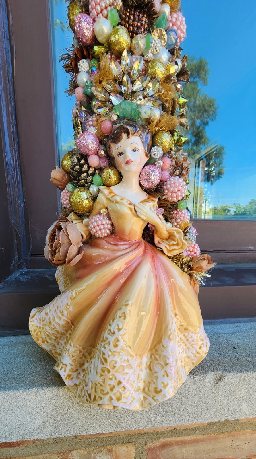 Handmade Bejeweled Holiday Tree Vintage Lady 1950-1960 Collectible Christmas Handmade Bejeweled Holiday Tree Vintage Lady 1950-1960 Collectible Christmas