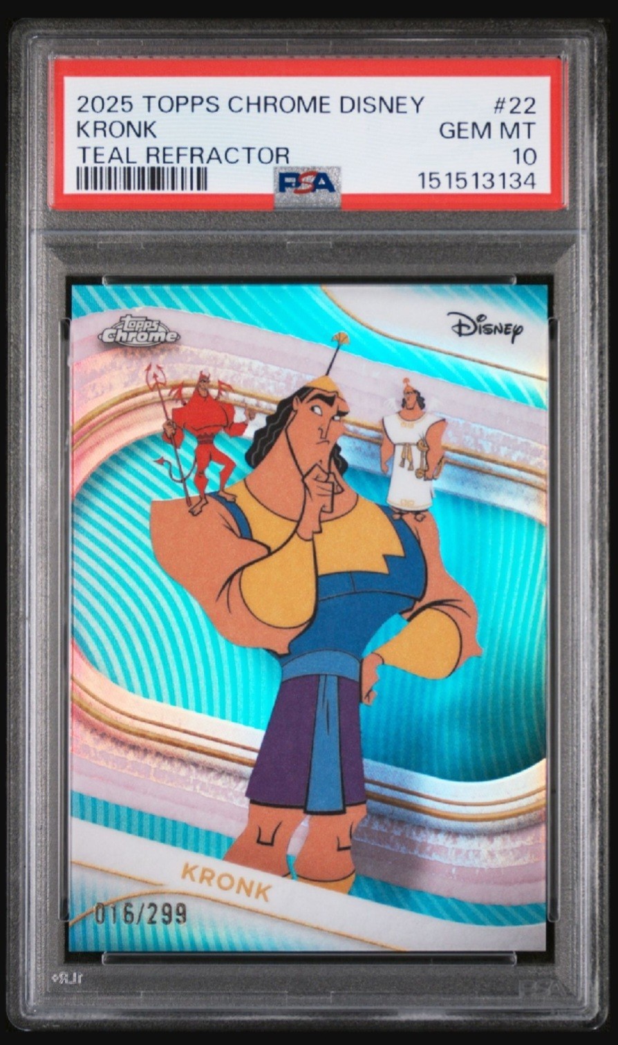🔥2025 TOPPS CHROME DISNEY KRONK TEAL REFRACTOR /299 PSA 10 GEM MINT POP 2 SSP