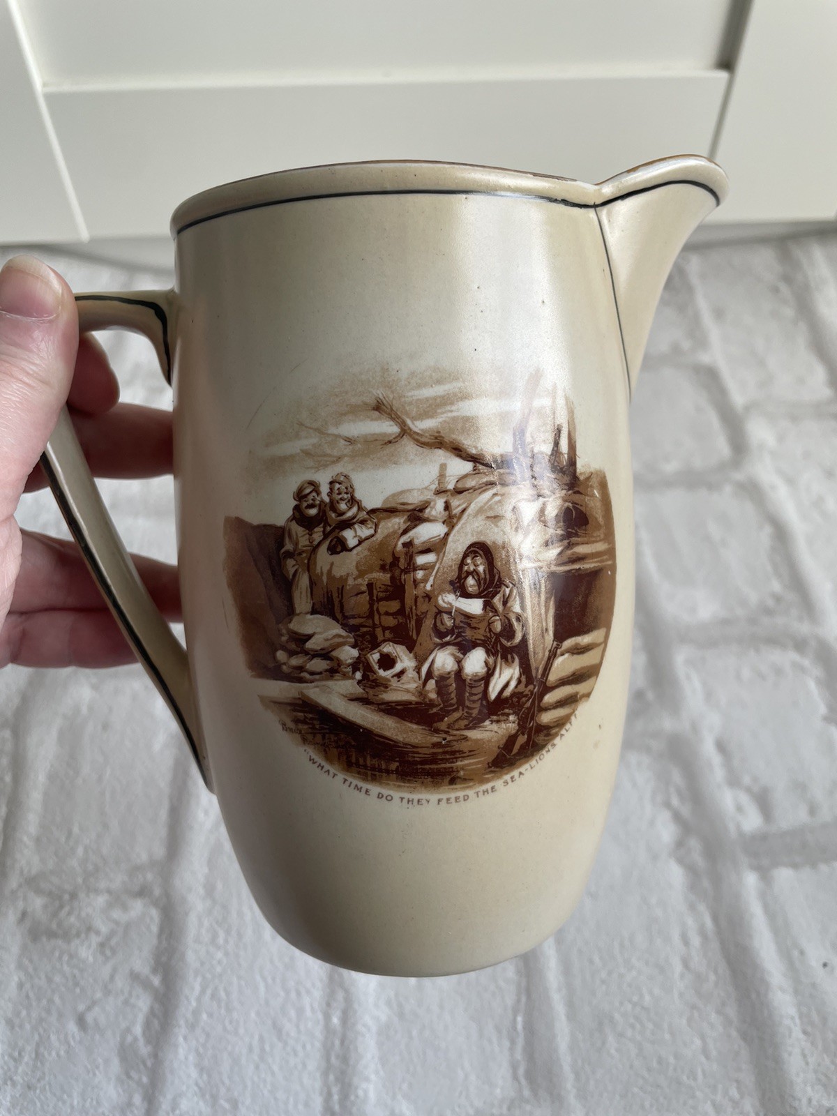 Vintage WW1 Bruce Bairnsfather Jug Grimwades Old Bill Belgium 1918