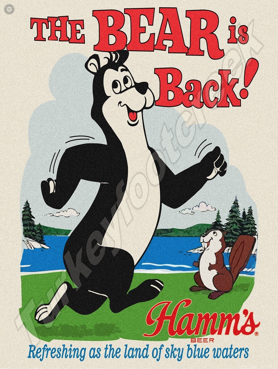 Hamms Beer The Bear Is Back 9" x 12" Metal Sign