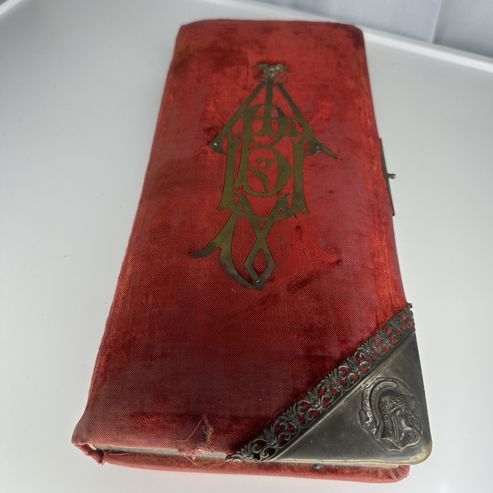 Antique Victorian Red Velvet Photo Album Brass Hardware CDV Cabinet Cards 16x8" Antique Victorian Red Velvet Photo Album Brass Hardware CDV Cabinet Cards 16x8"