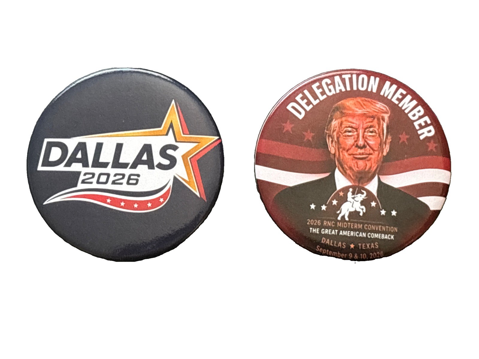 RNC 2026 Republican Midterm Convention Donald Trump Dallas Logo 3" Button Set