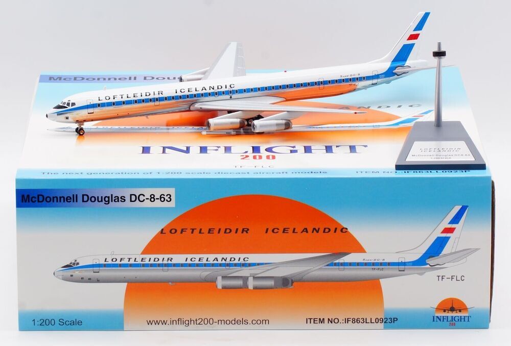 Inflight IF863LL0923P Loftleidir Icelandic DC-8-63 TF-FLC Diecast 1/200 Model