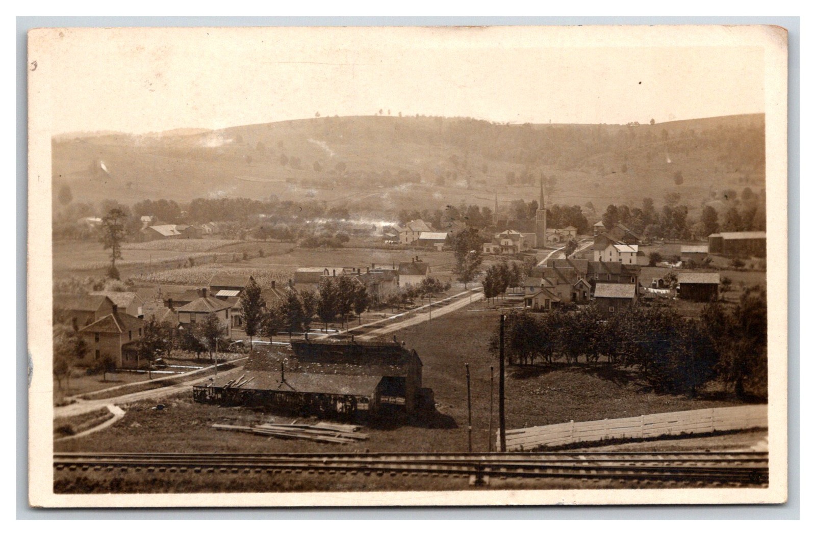 RPPC ~ WEST VALLEY NY ~ Birdseye Church BR&P Railroad depot(?) Cattaraugus