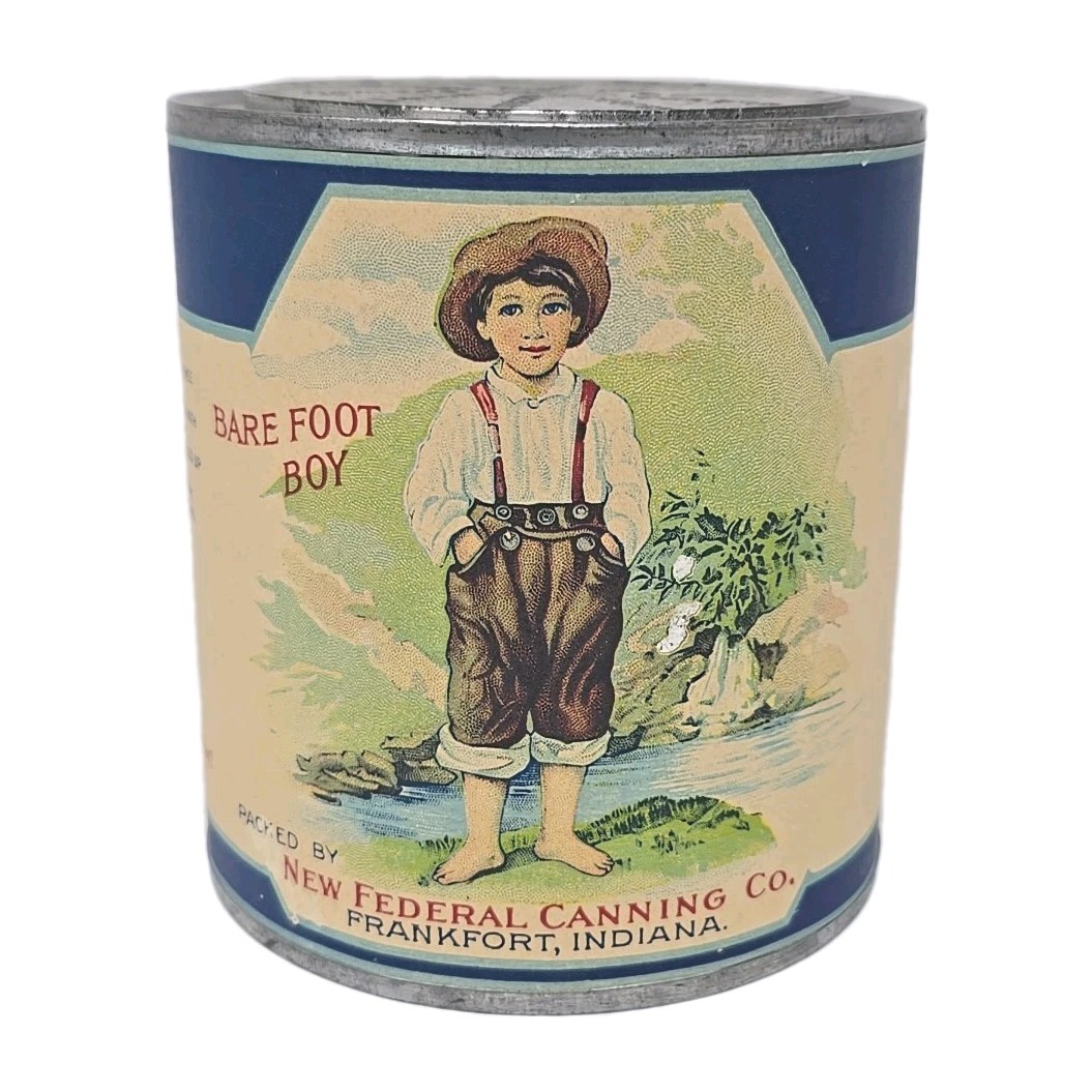 Bare Foot Boy Brand Tomato Can New Federal Canning Co. Frankfort, IN Vtg U285-1 Bare Foot Boy Brand Tomato Can New Federal Canning Co. Frankfort, IN Vtg U285-1