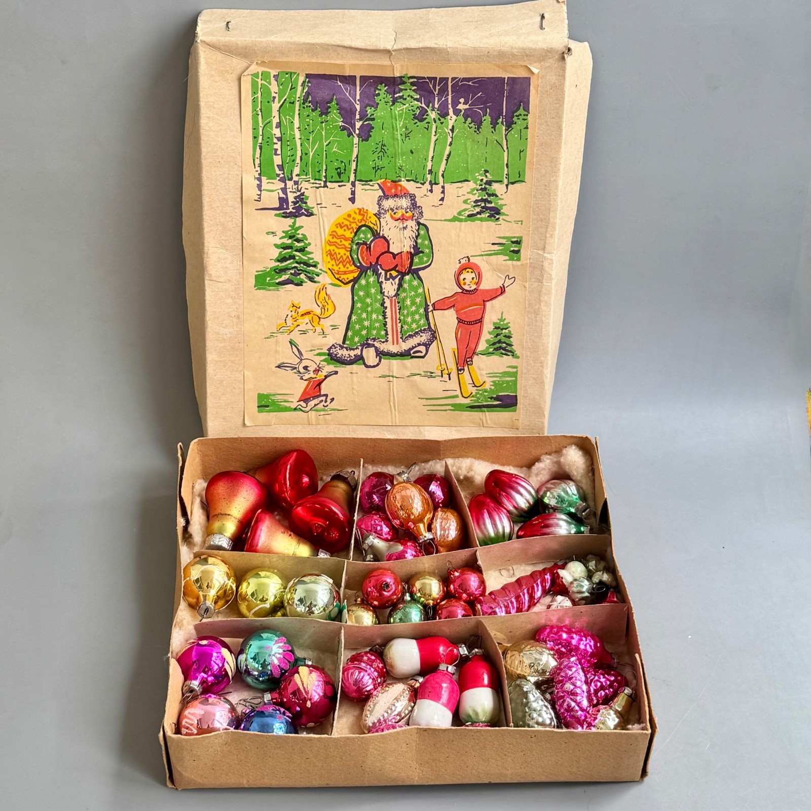 Set of 47 Vintage USSR Soviet Glass and plastic Xmas Christmas Mini Ornaments