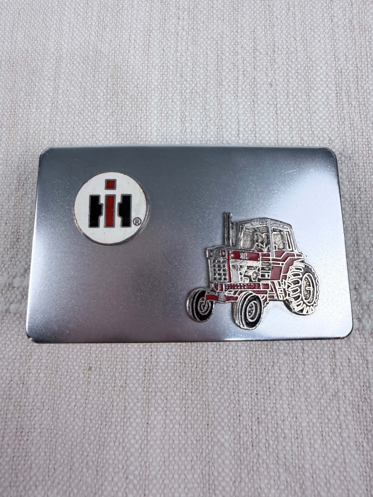 Vintage International Harvester IH Tractor Belt Buckle Red Enamel Chrome Vintage International Harvester IH Tractor Belt Buckle Red Enamel Chrome