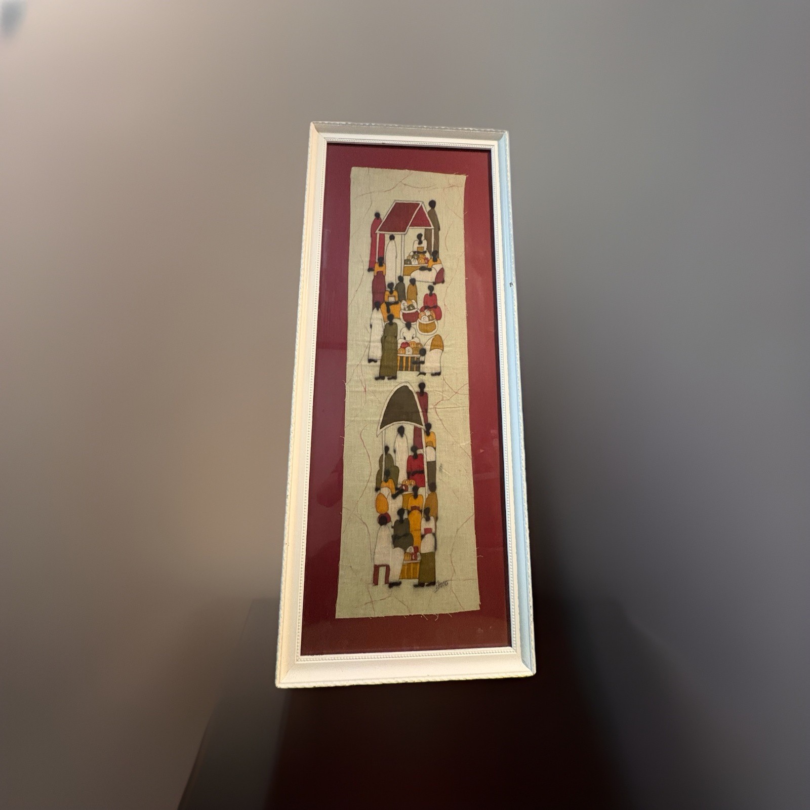 African Scene Of A Busy Farmers Market On A Fabric Painting Framed Batik Art African Scene Of A Busy Farmers Market On A Fabric Painting Framed Batik Art