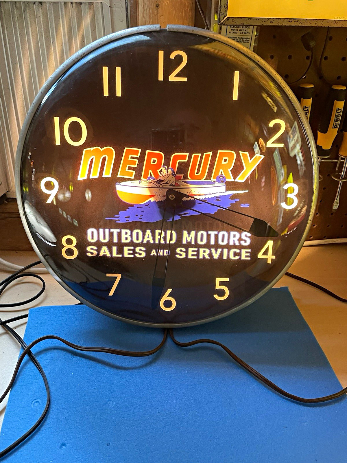 Mercury Outboard Motors Sales & Service Lighted Wall Clock Black/Silver Mercury Outboard Motors Sales & Service Lighted Wall Clock Black/Silver