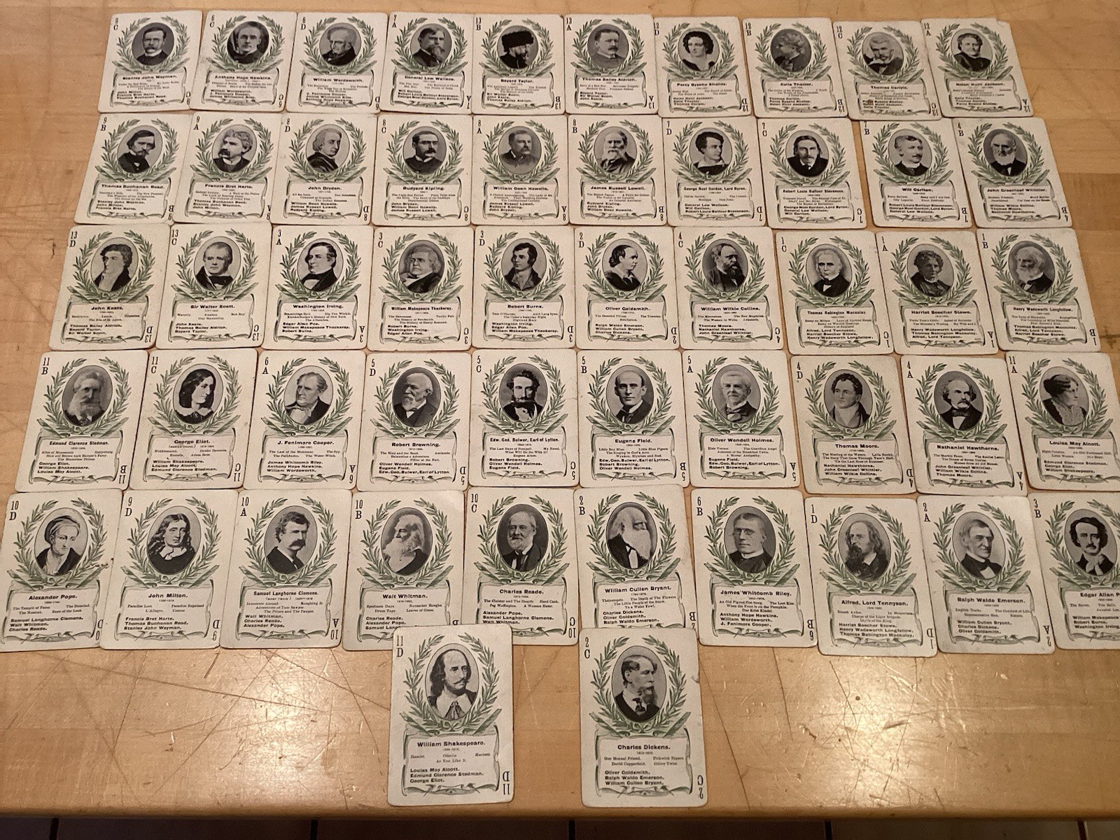 Antique 1897 Cincinnati Game Co. Authors Playing Card Deck 52 Cards Rare Antique 1897 Cincinnati Game Co. Authors Playing Card Deck 52 Cards Rare