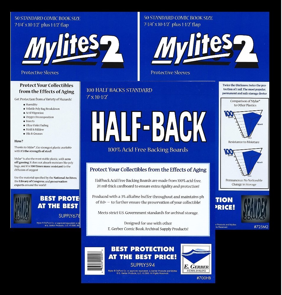 100 E. Gerber Mylites 2 & Half Backs Set - Standard Bronze Age Comic 725M2 700HB 100 E. Gerber Mylites 2 & Half Backs Set - Standard Bronze Age Comic 725M2 700HB