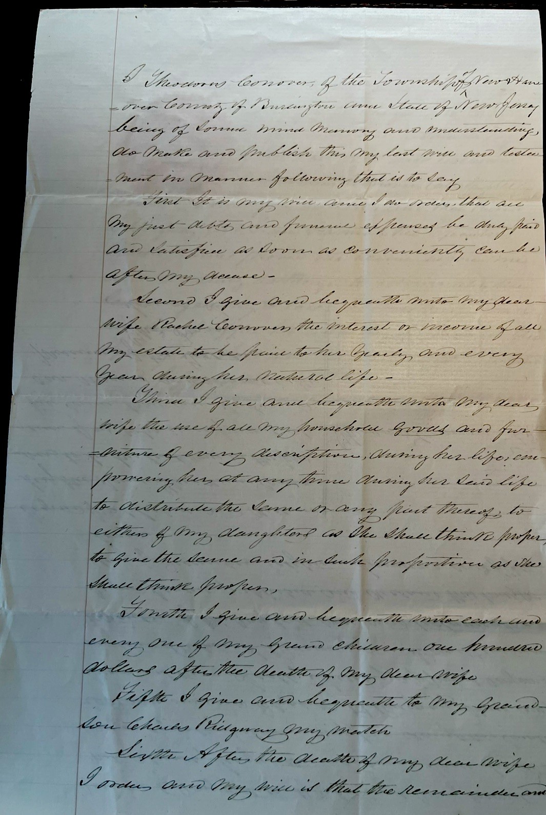 ⚖️ 1800s NJ Last Will Testament Probate Orange 🟠 Seal $100 Grandchildren Estate