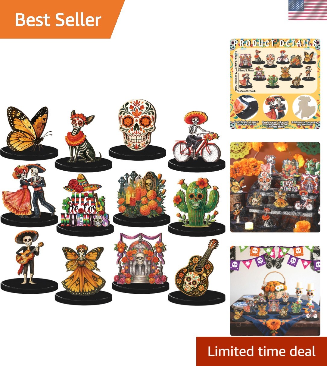 Charming 12 Pc Wooden Day of the Dead Centerpieces - Perfect for Festivities