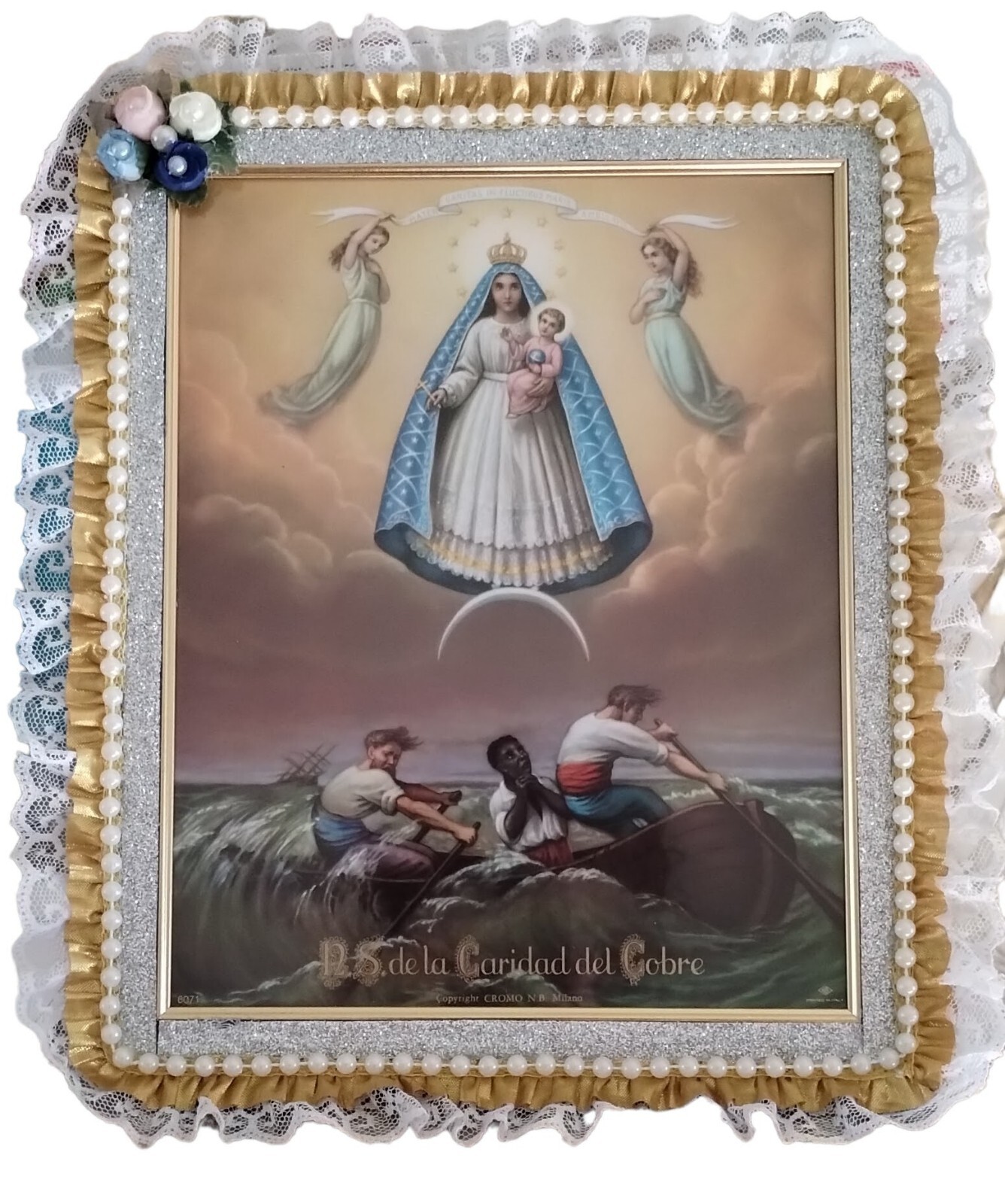 Virgen Caridad Del Cobre   Our Lady Of Charity Frame Handmade Decor  8" W 10" H