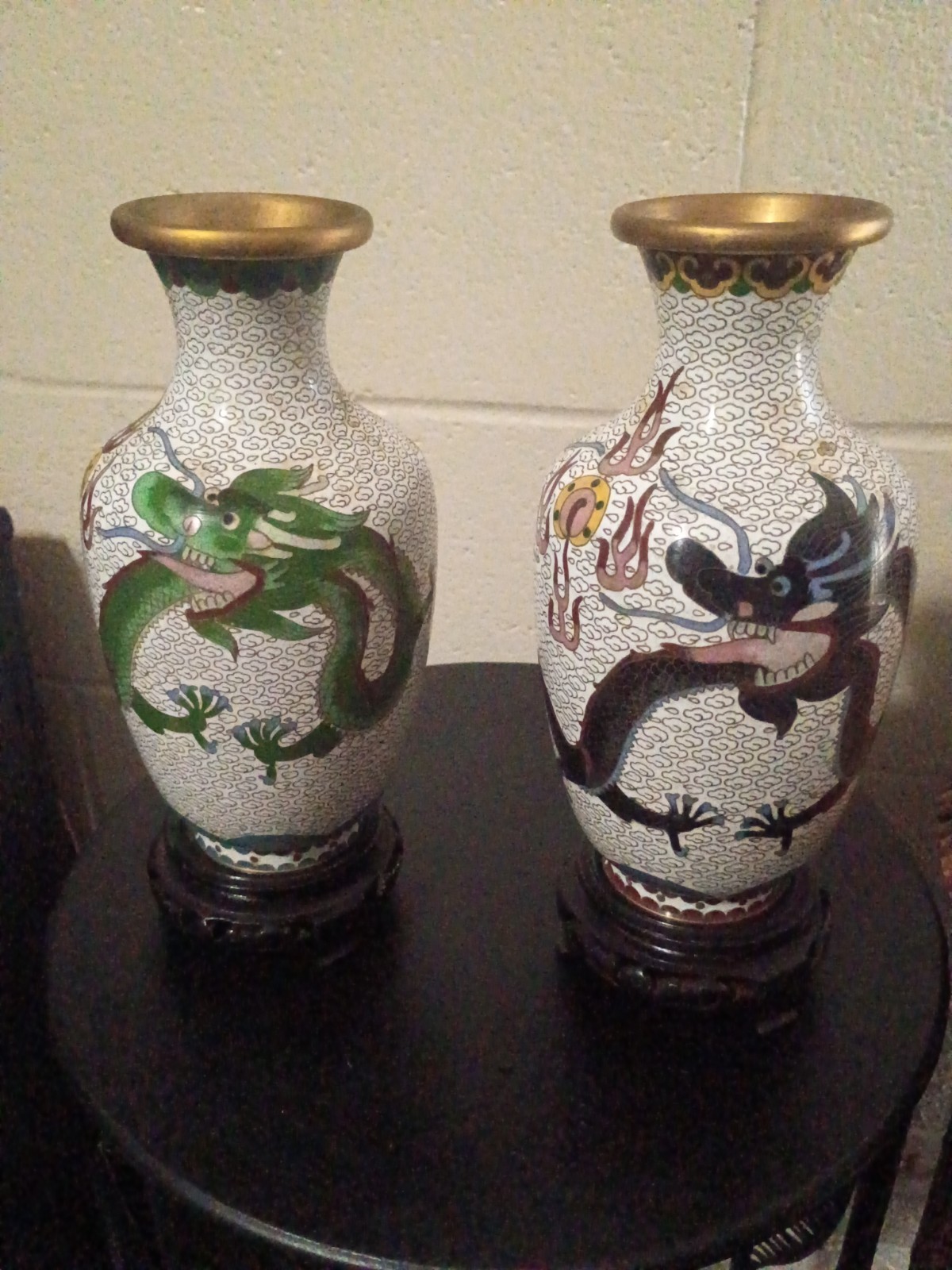 2 Vintage Chinese Cloisonne Dragon Vases 2 Vintage Chinese Cloisonne Dragon Vases
