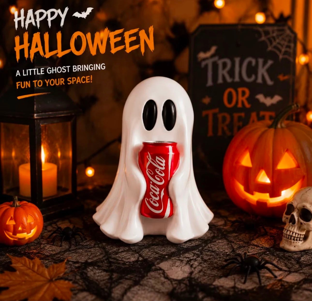 New COCA-COLA Ghost Figurine Holding Coke Can Halloween No drinks New COCA-COLA Ghost Figurine Holding Coke Can Halloween No drinks