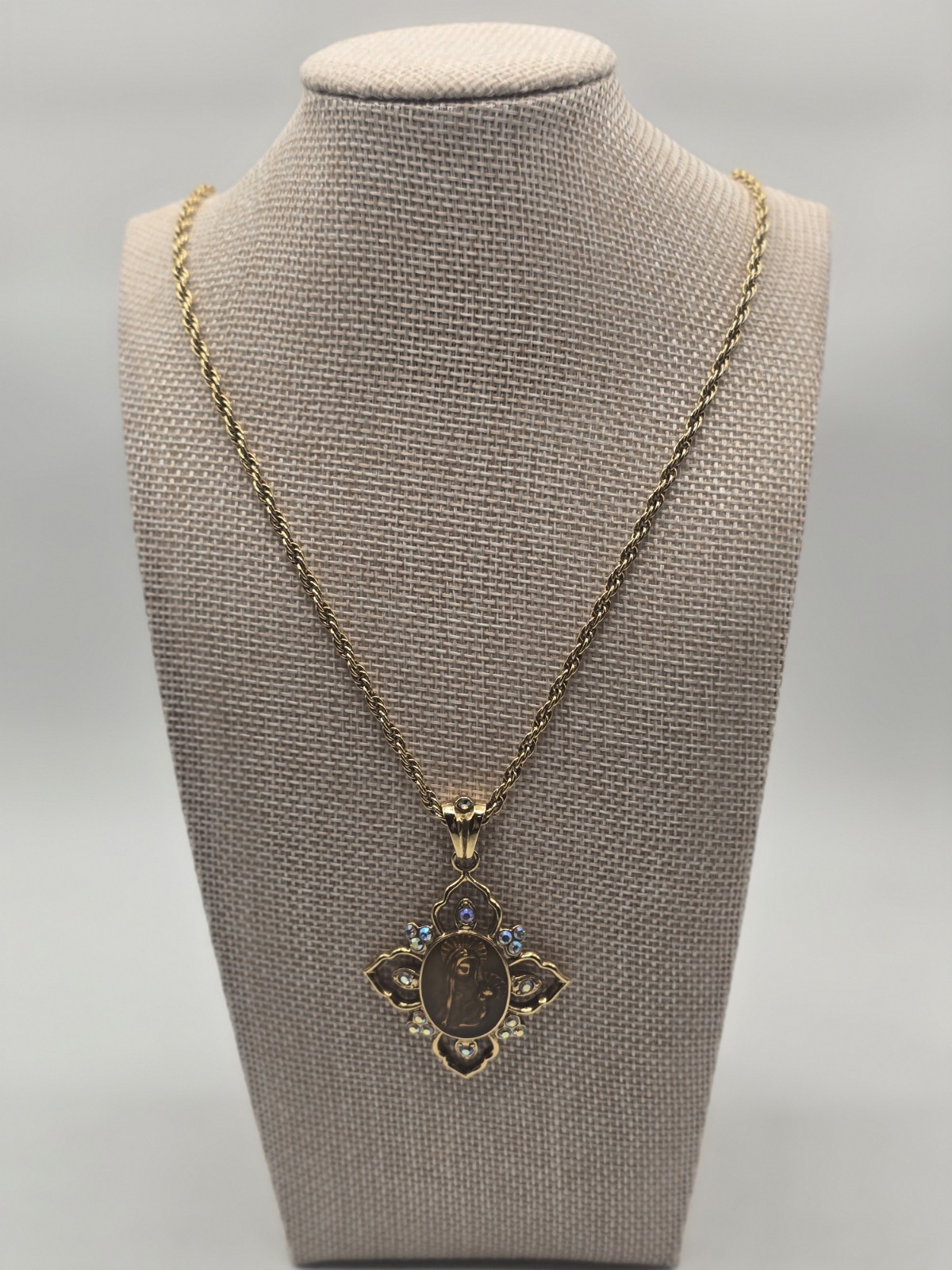  The Vatican Library Madonna pendant necklace iridescent Aurora Borealis stones
