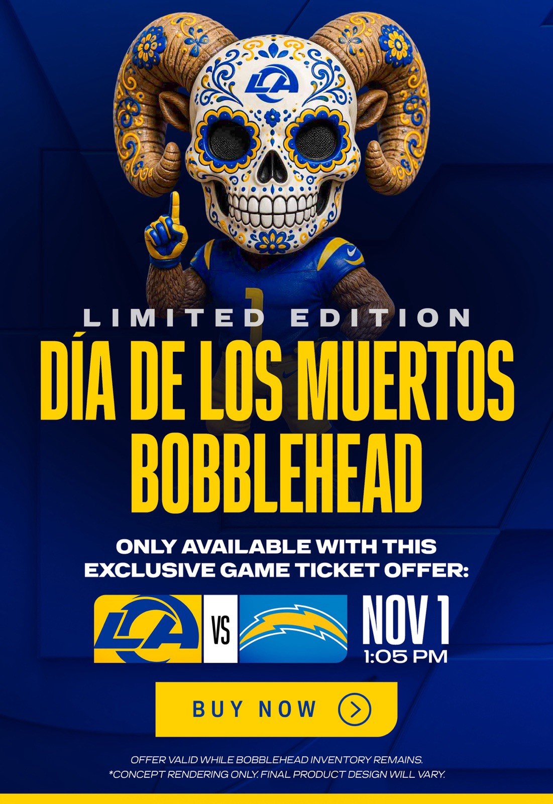 Limited Edition Exclusive LA Rams Dia de los Muertos Bobblehead (Pre sale) Limited Edition Exclusive LA Rams Dia de los Muertos Bobblehead (Pre sale)